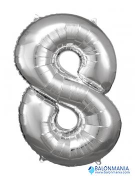 SuperShape Number 8 Silver Foil Balloon L34 Packaged 53cm x 83cm