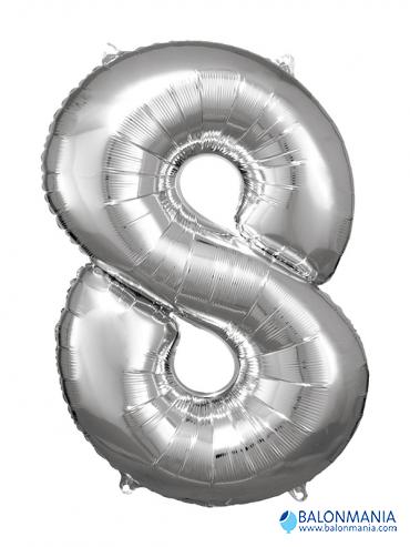 SuperShape Number 8 Silver Foil Balloon L34 Packaged 53cm x 83cm