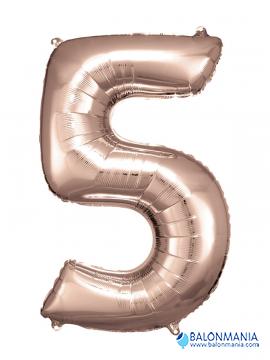 SuperShape Number 5 Rose Gold Foil Balloon L34 Packaged 58cm x 86cm