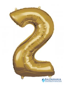 SuperShape Number 2 Gold Foil Balloon L34 Packaged 50cm x 88cm