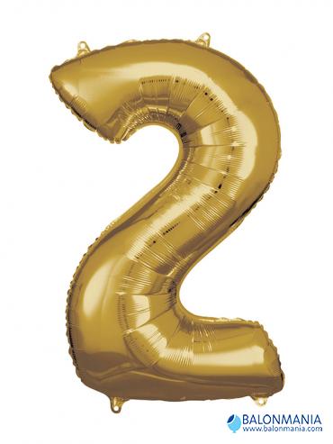 SuperShape Number 2 Gold Foil Balloon L34 Packaged 50cm x 88cm