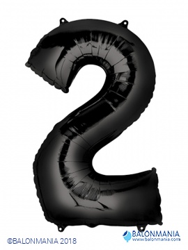 SuperShape Number 2 Black Foil Balloon L34 Packaged 55cm x 83cm