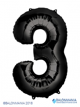 SuperShape Number 3 Black Foil Balloon L34 Packaged 50cm x 86cm