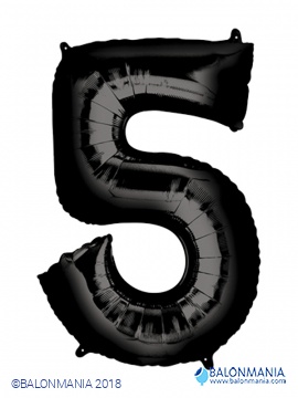 SuperShape Number 5 Black Foil Balloon L34 Packaged 53cm x 86cm