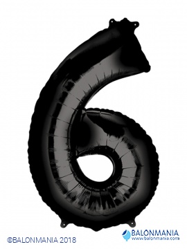 SuperShape Number 6 Black Foil Balloon L34 Packaged 58cm x 83cm
