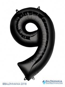 SuperShape Number 9 Black Foil Balloon L34 Packaged 55cm x 86cm