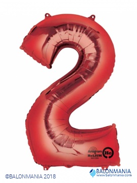 SuperShape Number 2 Red Foil Balloon L34 Packaged 50cm x 88c