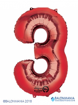 SuperShape Number 3 Red Foil Balloon L34 Packaged 53cm x 88c