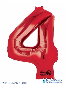 SuperShape Number 4 Red Foil Balloon L34 Packaged 66cm x 88c