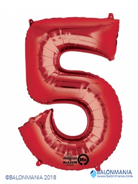 SuperShape Number 5 Red Foil Balloon L34 Packaged 58cm x 86c