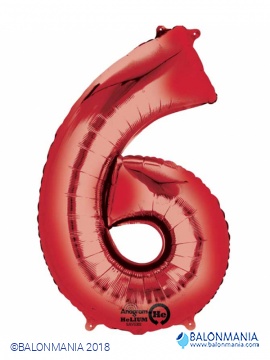 SuperShape Number 6 Red Foil Balloon L34 Packaged 55cm x 88c