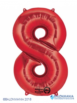 SuperShape Number 8 Red Foil Balloon L34 Packaged 53cm x 83c