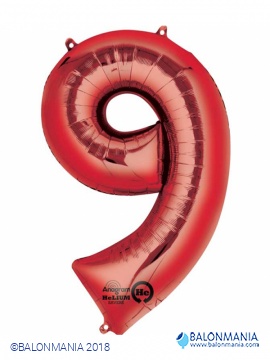 SuperShape Number 9 Red Foil Balloon L34 Packaged 63cm x 86c