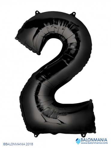 SuperShape Number 2 Black Foil Balloon L34 Packaged 55cm x 83cm