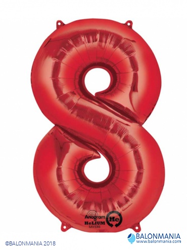 SuperShape Number 8 Red Foil Balloon L34 Packaged 53cm x 83c