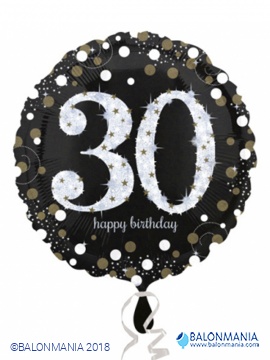 Standard Sparkling Birthday 30 Foil Balloon Round S55 Packaged 43 cm