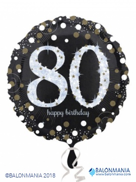 Standard Sparkling Birthday 80 Foil Balloon Round S55 Packaged 43 cm
