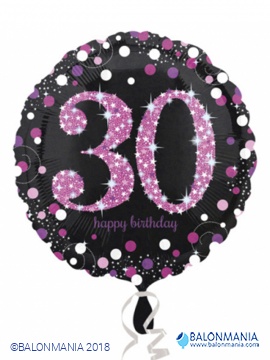 Standard Pink Celebration 30 Foil Balloon. round. S55. packed. 43 cm