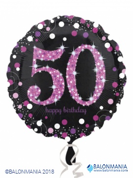 Standard Pink Celebration 50 Foil Balloon. round. S55. packed. 43 cm