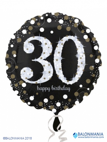 Standard Sparkling Birthday 30 Foil Balloon Round S55 Packaged 43 cm