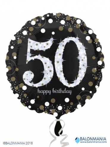 Standard Sparkling Birthday 50 Foil Balloon Round S55 Packaged 43 cm