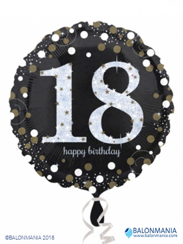 Standard Sparkling Birthday 18 Foil Balloon Round S55 Packaged 43 cm