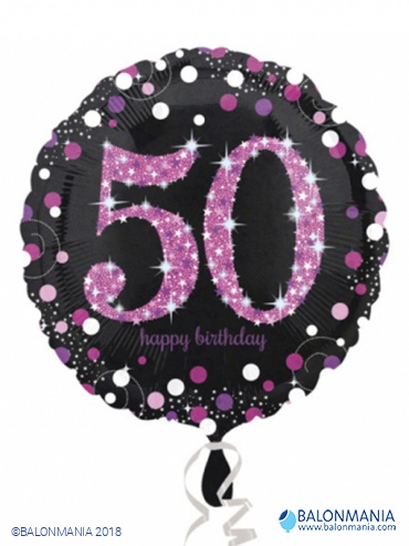 Standard Pink Celebration 50 Foil Balloon. round. S55. packed. 43 cm