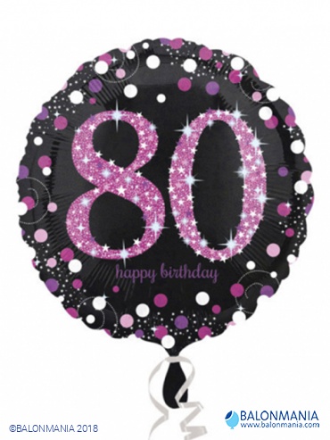 Standard pink Celebration 80 Foil Balloon. round. S55. packed. 43 cm