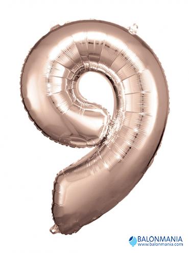 SuperShape Number 9 Rose Gold Foil Balloon L34 Packaged 63cm x 86cm