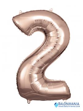 SuperShape Number 2 Rose Gold Foil Balloon L34 Packaged 50cm x 88cm