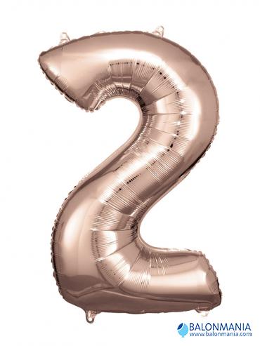 SuperShape Number 2 Rose Gold Foil Balloon L34 Packaged 50cm x 88cm