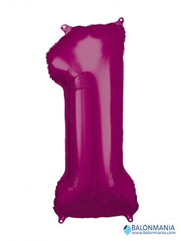 SuperShape Number 1 Pink Foil Balloon L34 Packaged 33cm x 86cm