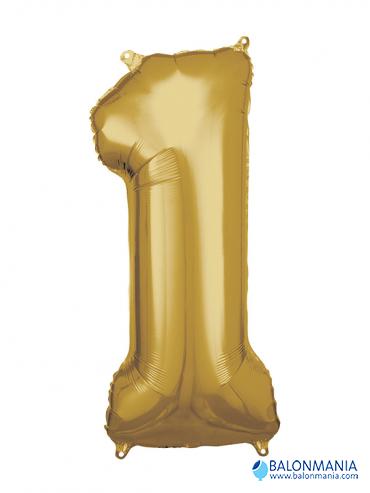 SuperShape Number 1 Gold Foil Balloon L34 Packaged 33cm x 86cm