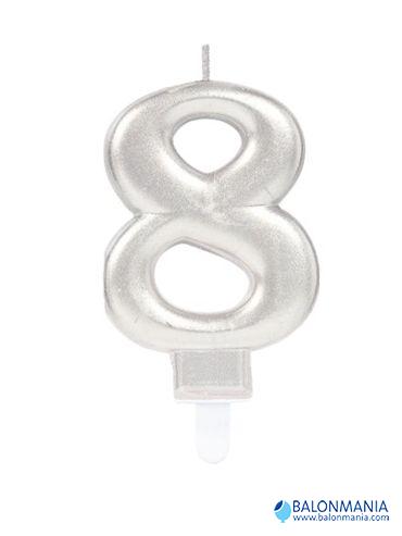 Rođendanska svjećica broj 8 SILVER