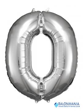 SuperShape Number 0 Silver Foil Balloon L34 Packaged 66cm x 88cm