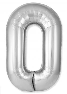 SuperShape Number 0 Silver Foil Balloon L34 Packaged 66cm x 88cm