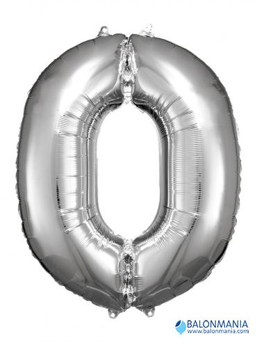 SuperShape Number 0 Silver Foil Balloon L34 Packaged 66cm x 88cm