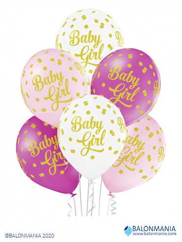 Balon lateks "Baby Girl tačkice" 6 kom