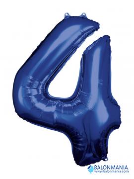 SuperShape Number 4 Blue Foil Balloon L34 Packaged 66cm x 88cm