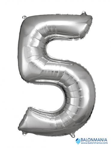 SuperShape Number 5 Silver Foil Balloon L34 Packaged 58cm x 86cm