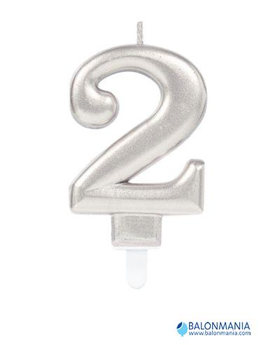 Rođendanska svjećica broj 2 SILVER