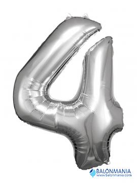 SuperShape Number 4 Silver Foil Balloon L34 Packaged 66cm x 88cm