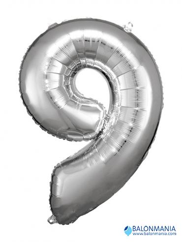 SuperShape Number 9 Silver Foil Balloon L34 Packaged 63cm x 86cm