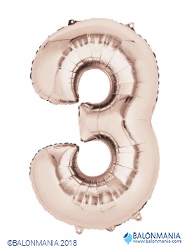 SuperShape Number 3 Rose Gold Foil Balloon L34 Packaged 53cm x 88cm