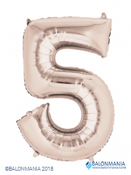 SuperShape Number 5 Rose Gold Foil Balloon L34 Packaged 58cm x 86cm