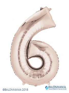 SuperShape Number 6 Rose Gold Foil Balloon L34 Packaged 55cm x 88cm