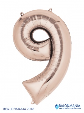 SuperShape Number 9 Rose Gold Foil Balloon L34 Packaged 63cm x 86cm