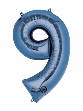 SuperShape Number 9 Blue Foil Balloon L34 Packaged 63cm x 86cm