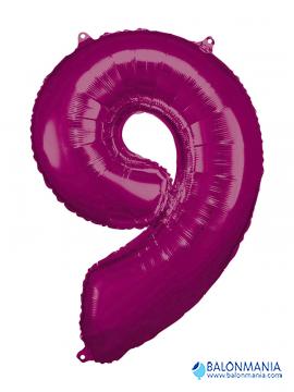 SuperShape Number 9 Pink Foil Balloon L34 Packaged 63cm x 86cm