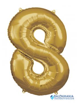 SuperShape Number 8 Gold Foil Balloon L34 Packaged 53cm x 83cm